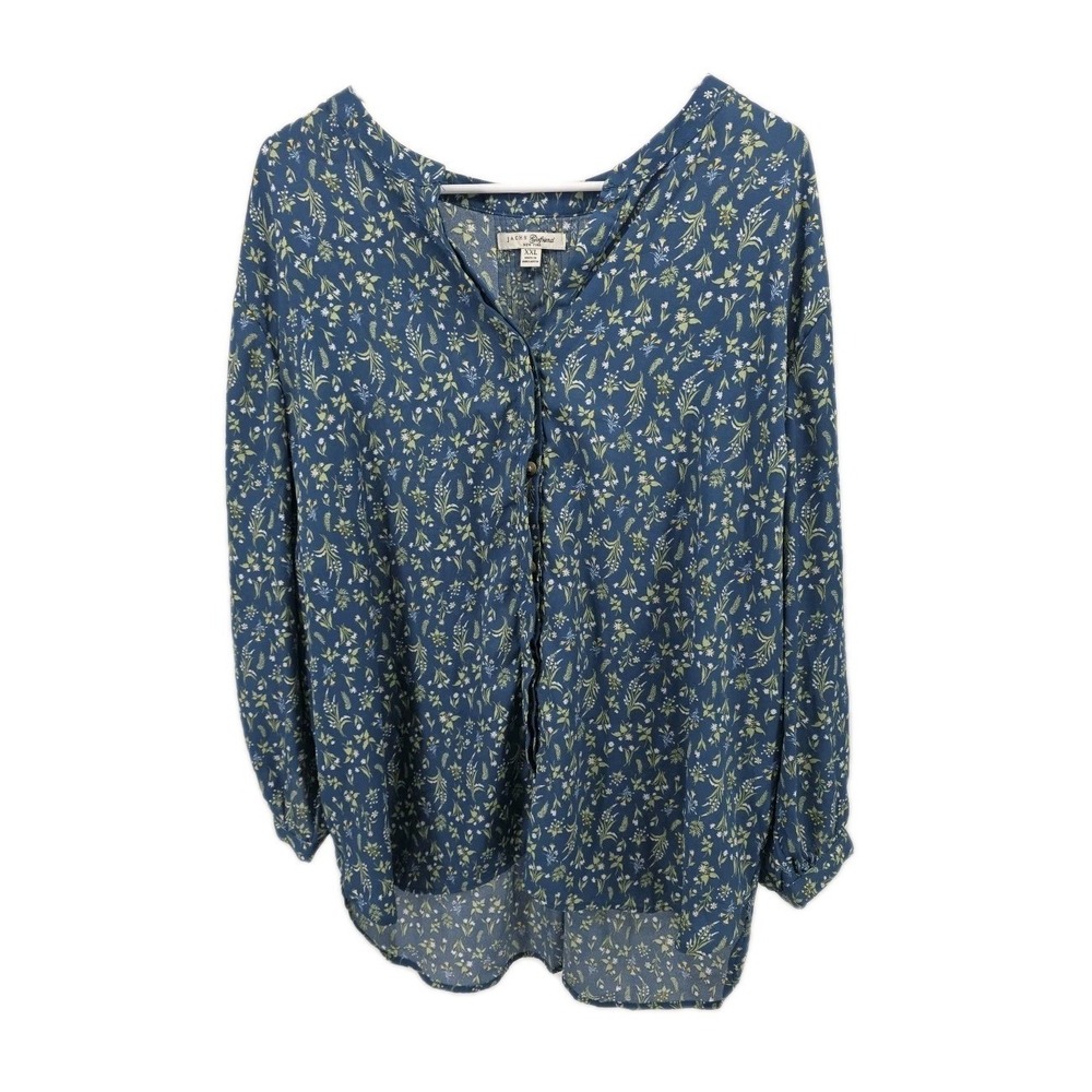 Jachs Girlfriend Womens Floral Printed 3/4 Sleve Polyester Plus Size Blouse XXL